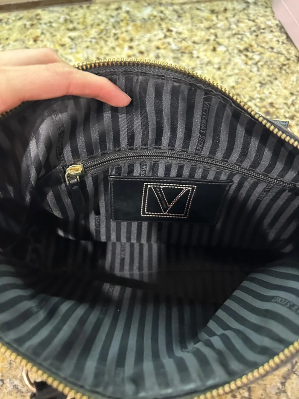 Black Victoria Secret Women's Tote Bag with Gold Accents